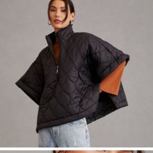 Anthropologie Pilcro Women’s Black Quilted Puffer Poncho / Cape / Blanket Jacket